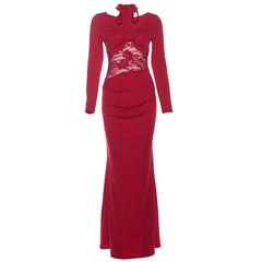Long sleeve v neck lace maxi dress