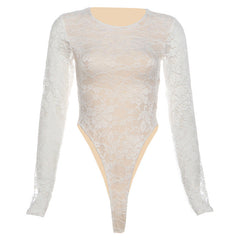 Long sleeve crewneck lace bodysuit