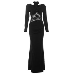 Long sleeve v neck lace maxi dress
