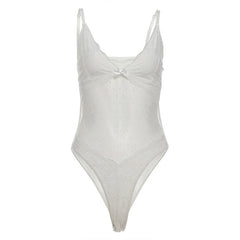 V neck bowknot lace cami bodysuit