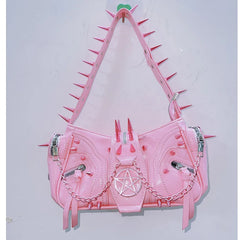 Rivet PU leather metal chain handbag