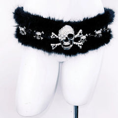 Skull applique fluffy rivet belt