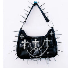 Rivet o ring metal chain handbag