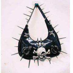 Skull applique PU leather rivet handbag