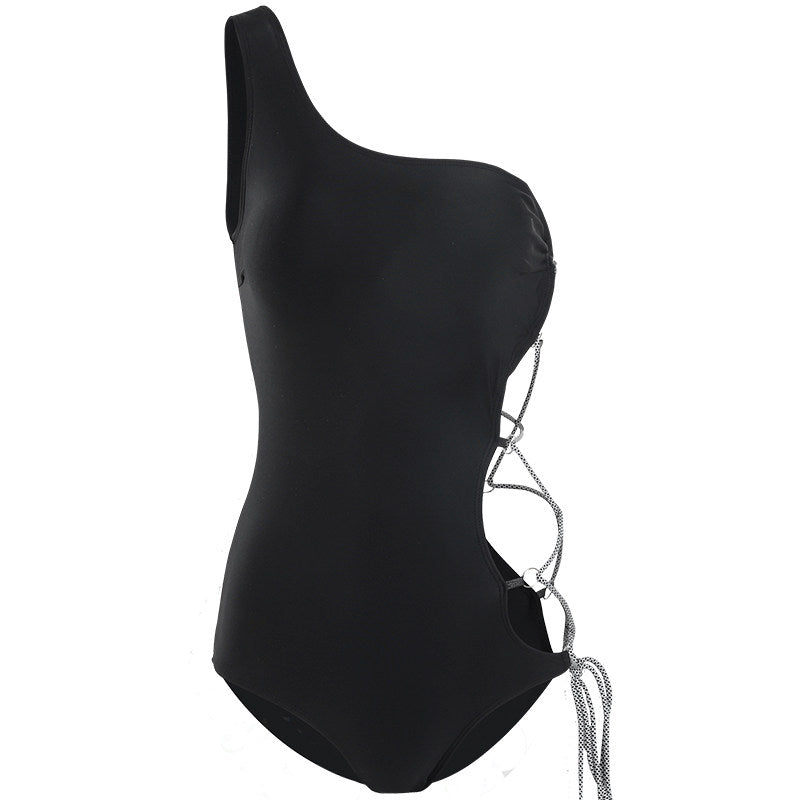 One shoulder lace up self tie bodysuit