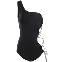 One shoulder lace up self tie bodysuit