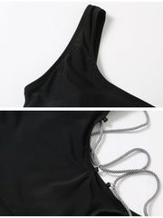 One shoulder lace up self tie bodysuit