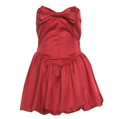 Bowknot ruched smocked sweetheart neck mini dress