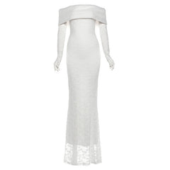 Off shoulder long sleeve lace solid maxi dress