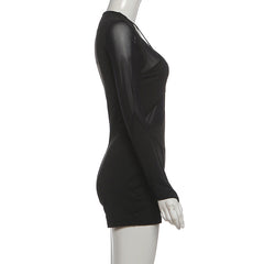 Hollow out long sleeve mesh gloves romper