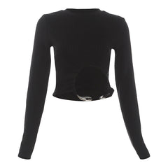 Crewneck long sleeve irregular solid crop top