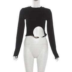 Crewneck long sleeve irregular solid crop top