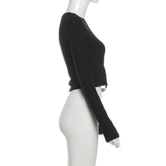 Crewneck long sleeve irregular solid crop top