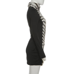 High neck fluffy long sleeve zip-up mini dress