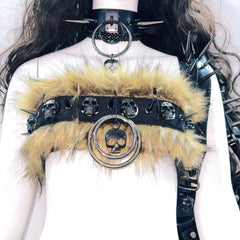 Fluffy o ring skull applique backless tube top