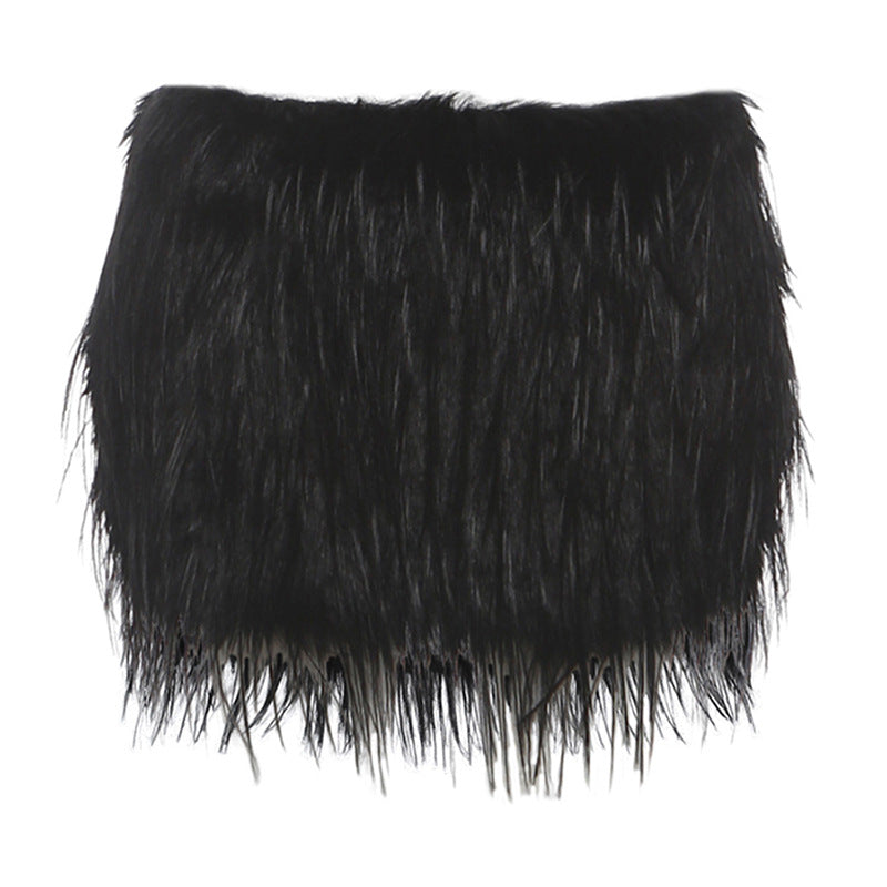 Fluffy solid zip-up mini skirt