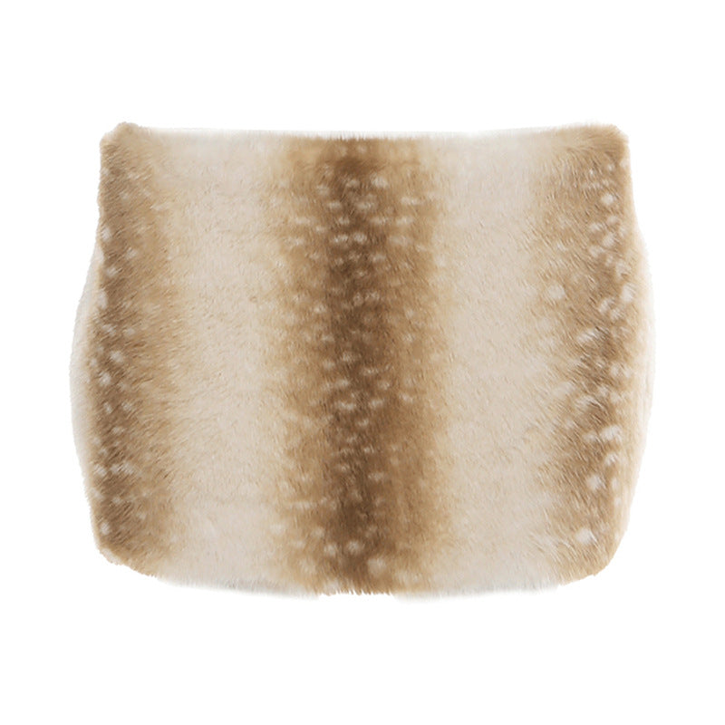 Zip-up fluffy contrast mini skirt