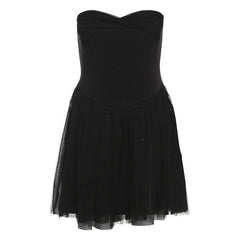 Sweetheart neck mesh glitter tube mini dress