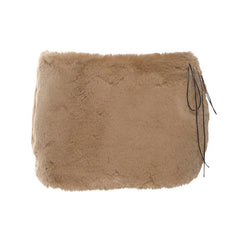 Fluffy zip-up self tie solid mini skirt