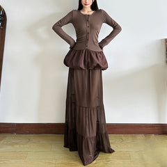 Sheer mesh ruched solid maxi skirt