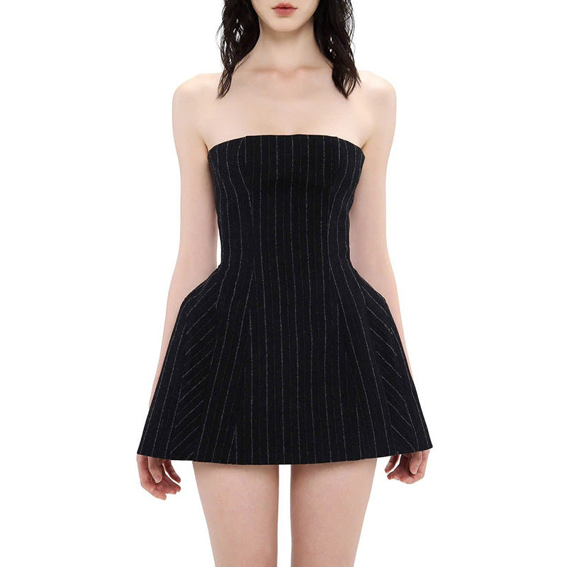 Striped backless contrast tube mini dress