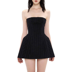 Striped backless contrast tube mini dress