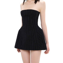 Striped backless contrast tube mini dress