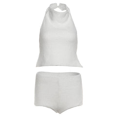 Halter button backless low rise pant set