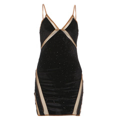 V neck contrast backless cami mini dress