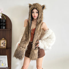 Fluffy animal ears applique cap