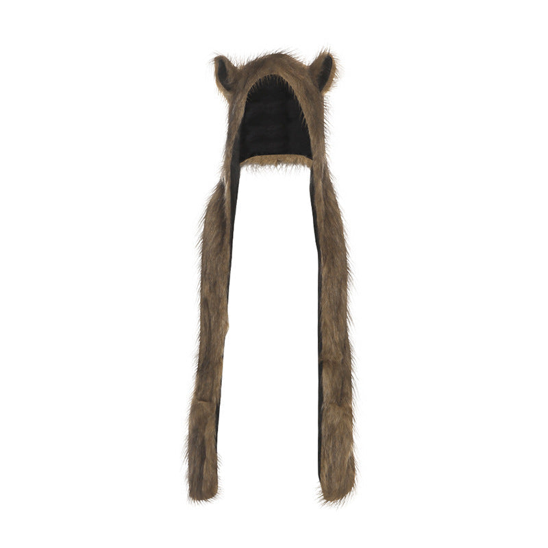 Fluffy animal ears applique cap