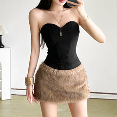 Sweetheart neck solid fluffy top