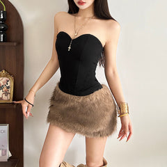 Sweetheart neck solid fluffy top
