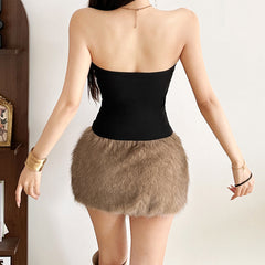 Sweetheart neck solid fluffy top
