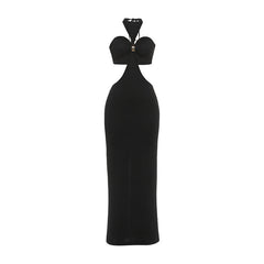 Halter slit solid backless slit maxi dress