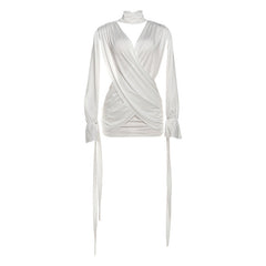 Hollow out v neck ruched long sleeve cut out mini dress