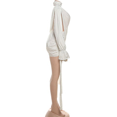 Hollow out v neck ruched long sleeve cut out mini dress