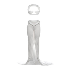 Halter slit solid backless maxi skirt set