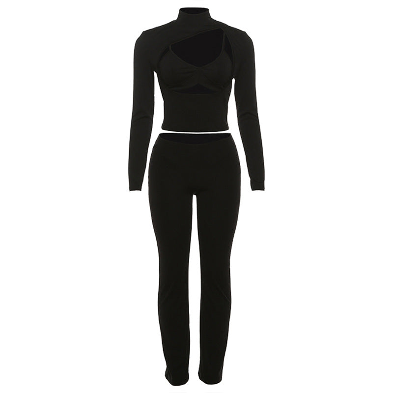 Long sleeve hollow out medium rise 3 piece pant set
