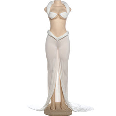 Halter slit solid backless maxi skirt set