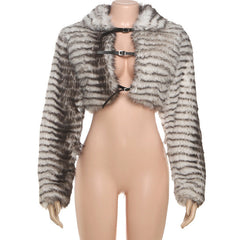 Fluffy long sleeve buckle turnover collar top
