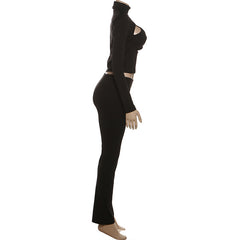 Long sleeve hollow out medium rise 3 piece pant set