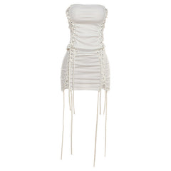 Self tie hollow out backless tube mini skirt set