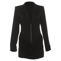 Long sleeve ruched deep v neck solid mini dress