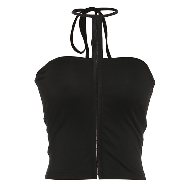 Halter self tie backless solid crop top