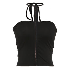 Halter self tie backless solid crop top