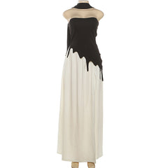 Irregular high slit backless tube maxi skirt set