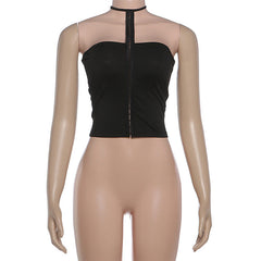 Halter self tie backless solid crop top
