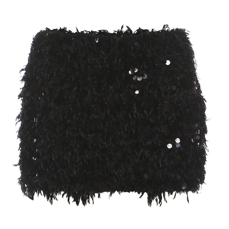Glitter raw hem solid mini skirt