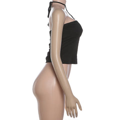 Halter self tie backless solid crop top